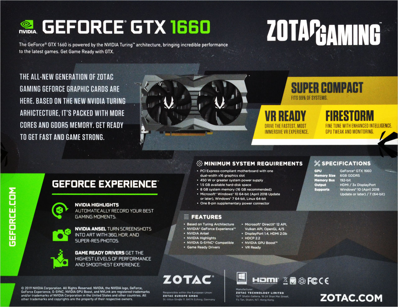 ZOTAC GeForce GTX 1660 AMP! Edition Backplate - Rear side package box